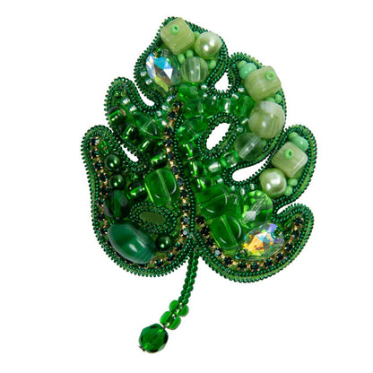 Beadwork kit for creating brooch Crystal Art Monstera BP-345C