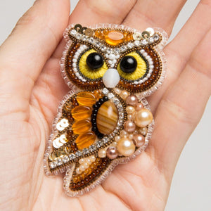 Beadwork kit for creating brooch Crystal Art Owl BP-346C