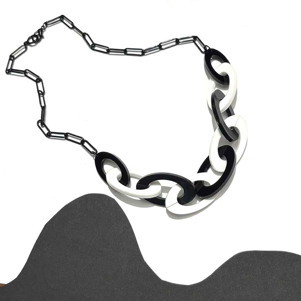 Black and White Oval Chain Statement Necklace