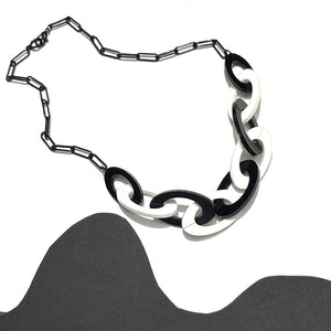 Black and White Oval Chain Statement Necklace