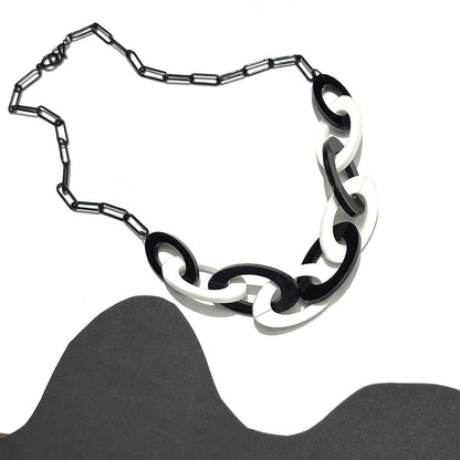 Black and White Oval Chain Statement Necklace