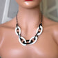 Black and White Oval Chain Statement Necklace