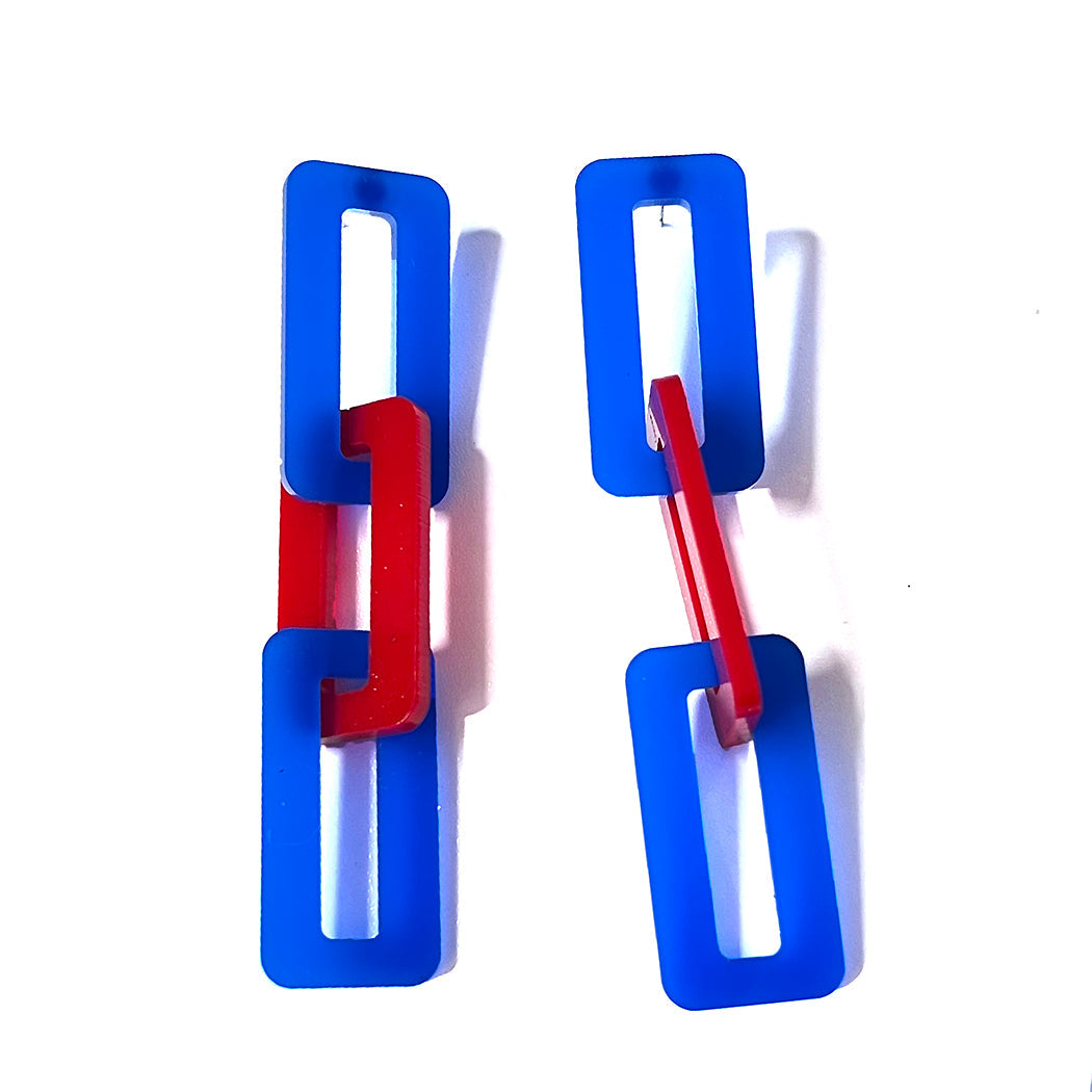 Blue and Red Large Link Earrings