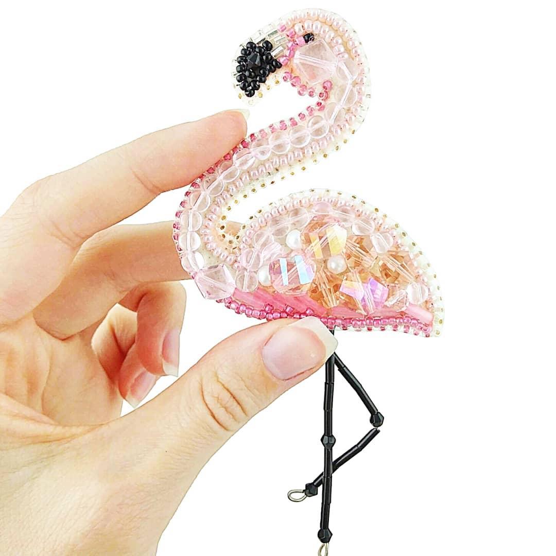 BP-216C Beadwork kit for creating brooch Crystal Art "Flamingo"