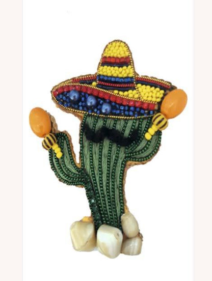 Beadwork kit for creating brooch Crystal Art Cheerful cactus BP-370C