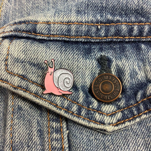 Pink and White Rainbow Snail Enamel Pin - 0.75 INCH