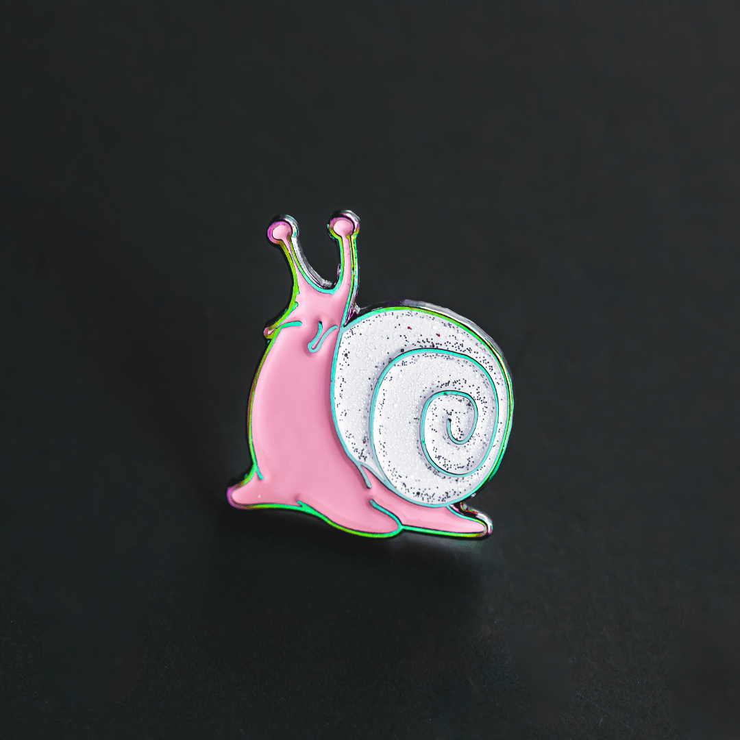 Pink and White Rainbow Snail Enamel Pin - 0.75 INCH