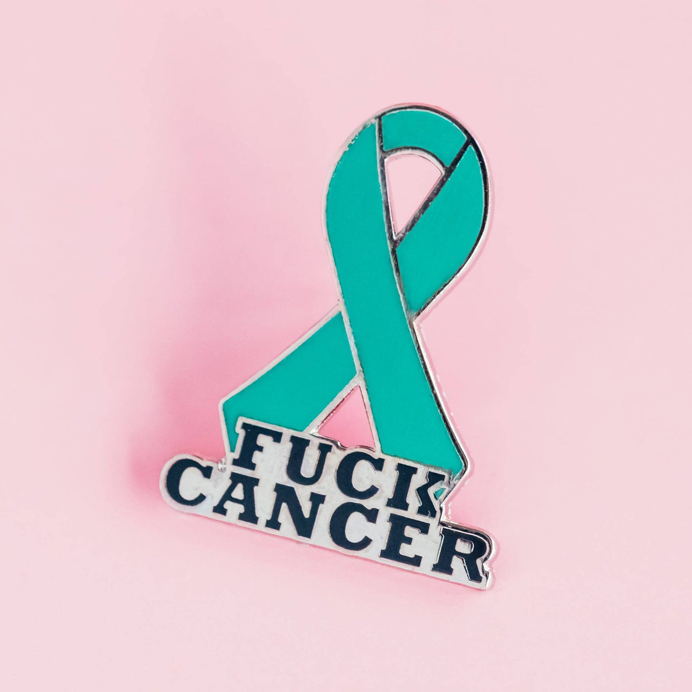 Teal Fuck Cancer Awareness Ribbon Enamel Pin