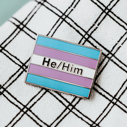Transgender Pride Flag Enamel Pin With He/Him Pronouns