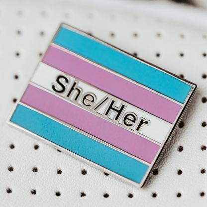 Transgender Pride Flag Enamel Pin With She/Her Pronouns