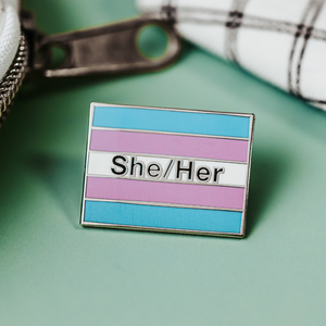 Transgender Pride Flag Enamel Pin With She/Her Pronouns