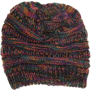 C.C Mixed Color Knitted Ponytail Beanie Winter Hat