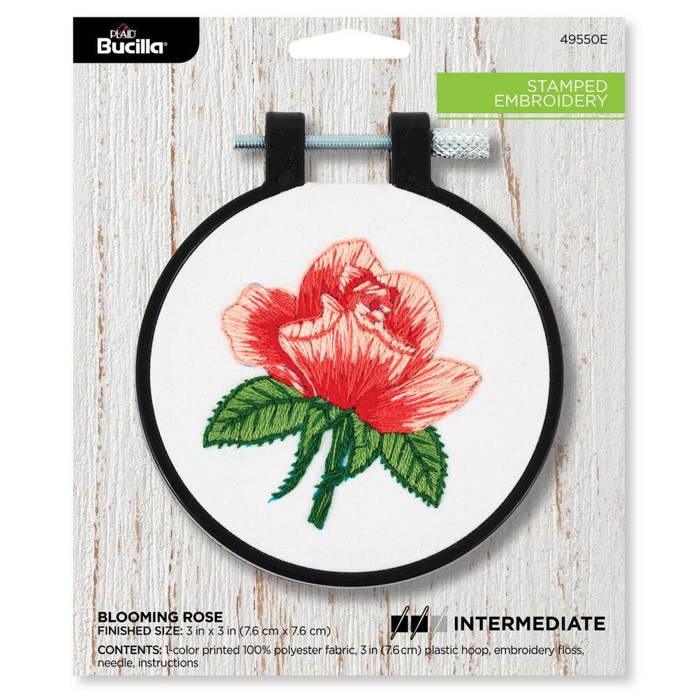 Stamped Embroidery Kit 3in Blooming Rose Kit