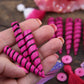 Hot Pink & Black Unicorn Horn Pendant: 2" Long Carved Bone Beads, 1 Piece