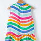 Rose Red Rainbow Stripes Ruffled Hem Drawstring V Neck Tank Top
