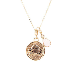 Cancer - Zodiac Pink Opal Golden Charm Necklace