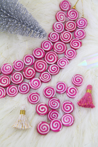 Pink Spiral Coin Bone Beads, 19x4mm, Kids Craft, Jewelry Making Supplies, 12 pcs