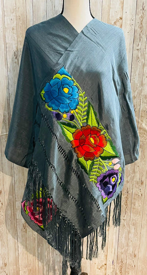 Embroidered Silk Handmade Mexican Shawls Rebosos Bordados en Ceda