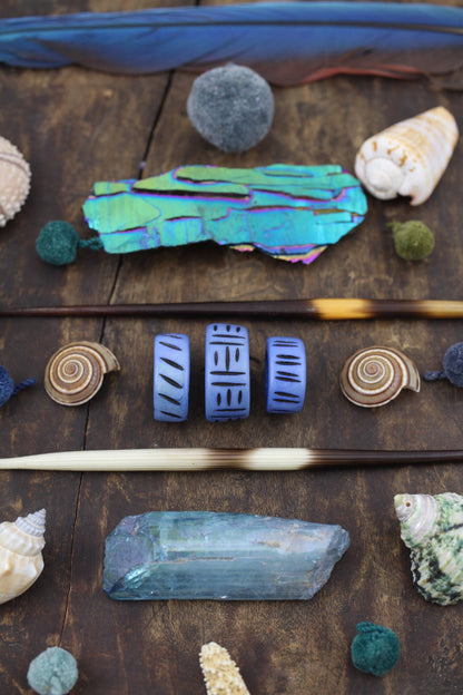 Periwinkle Blue: Hand Carved Bone Beads, approx. 20x25mm, Dread Beads, 3 pieces