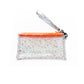 Clear Glitter Stars Wristlet Pouch | neon orange zipper