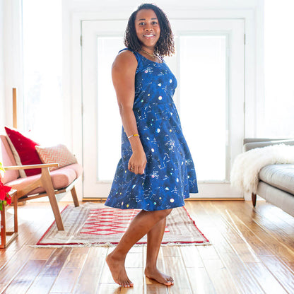 Adult "Cosmic Compass" Constellations Sleeveless Dress with Pockets