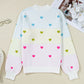 Multicolor Heart Pattern Colorblock High Neck Sweater
