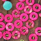 Magenta Tribal Donut: Hand Painted Beads, 25mm, 8 pieces