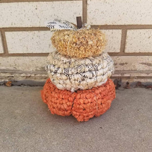 Stacked Textured Pumpkins Crochet Pattern (Easy) | Fall Home Decor with Sari Silk & Banana Fiber