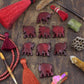 Herd of Burgundy Elephants: Hand Carved Bone Beads, 24x26mm, 6 pieces