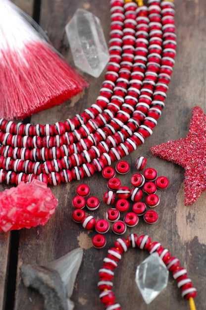 Red Orbit: Red, Black & White Round Bone Beads, 7x5mm, Spacers