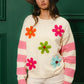 BiBi Colorful Floral Patched Sweater With Striped Sleeves