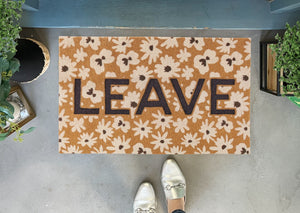 Low Profile Funny LEAVE Doormat with Flowers