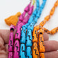 Lightning Bolt: Pink, Blue or Orange & Black Bone Beads, 7x24mm