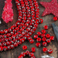 X on Fire : Red, White & Black Round  Bone Beads, 8x6mm, 31 beads