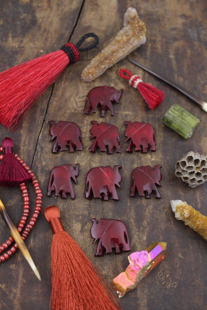 Herd of Burgundy Elephants: Hand Carved Bone Beads, 24x26mm, 6 pieces