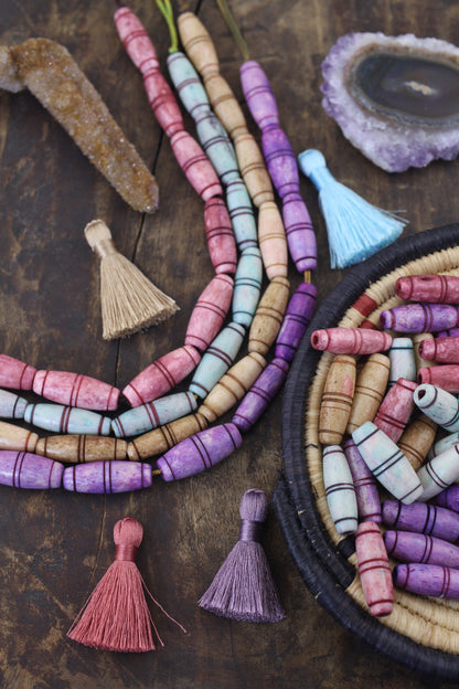 Grooved Barrel Carved Bone Beads, 10x25mm
