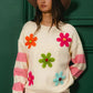 BiBi Colorful Floral Patched Sweater With Striped Sleeves