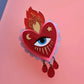 Flaming Heart Statement Brooch by Cherryloco - Red Pink