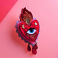 Flaming Heart Statement Brooch by Cherryloco - Red Pink