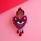 Flaming Heart Statement Brooch by Cherryloco - Red Pink
