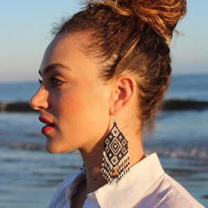 Flor Geometric Seed Bead Boho Fringe Earrings - Guatemala