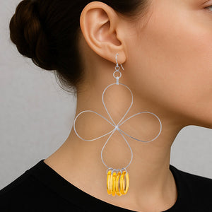 Yellow and Silver Flower Drop Earrings
