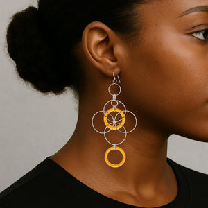 Orange and Silver Floral Drop Earrings