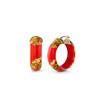 Mini Gold Leaf Lucite Hoop Earrings