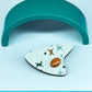 Aqua Atomic Boomerang Brooch with Goldstone