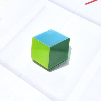 Color Block Cube Brooch — Blue & Green