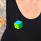 Color Block Cube Brooch — Blue & Green