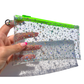 Clear Glitter Stars Wristlet Pouch | neon green zipper