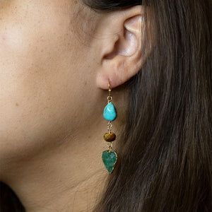 Grotto Green Agate Colorful Golden Drop Earrings