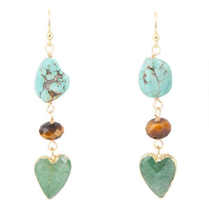 Grotto Green Agate Colorful Golden Drop Earrings